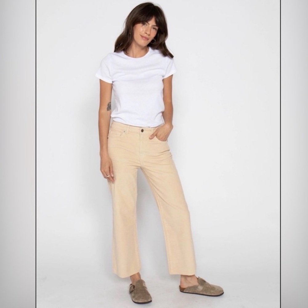 Oliver Logan Aberdeen Tan Wide Leg Crop Corduroy Pants Size 33 - Picture 5 of 13